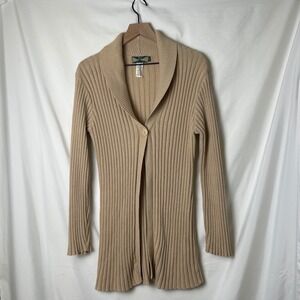 525 America Ribbed Shawl Collar Duster Cardigan Sweater Tan Size S Lagenlook